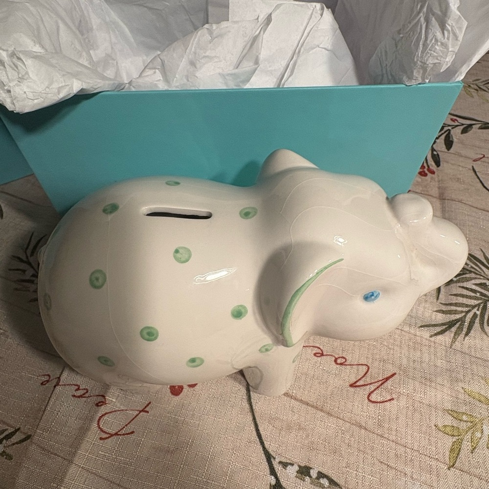Tiffany and Co. Porcelain Elephant Coin Bank - Picture 4 of 12